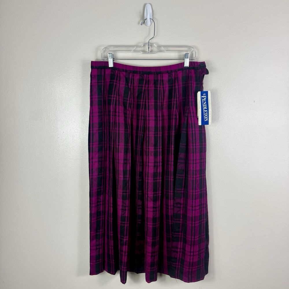 NWT Vintage Pendelton Pleated Skirt Maxi Size 16 Purple Black Plaid